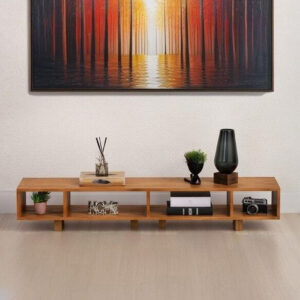 Meja TV Kayu Pinus Minimalis Vernis